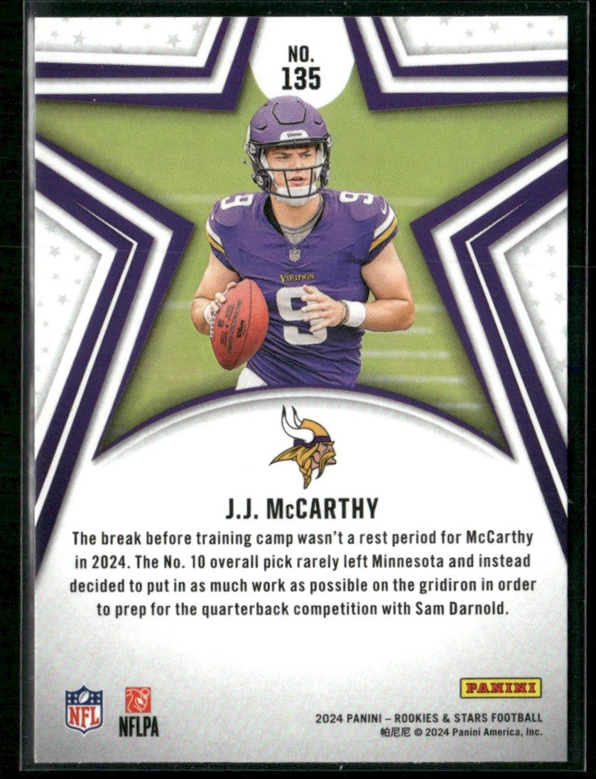 J.J. McCarthy 2024 Panini Rookies & Stars RC #135 Minnesota Vikings
