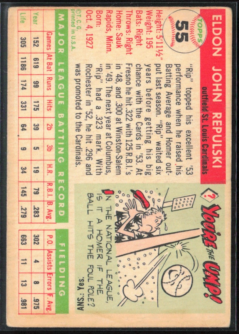 RIP Repulski 1955 Topps #55 St. Louis Cardinals