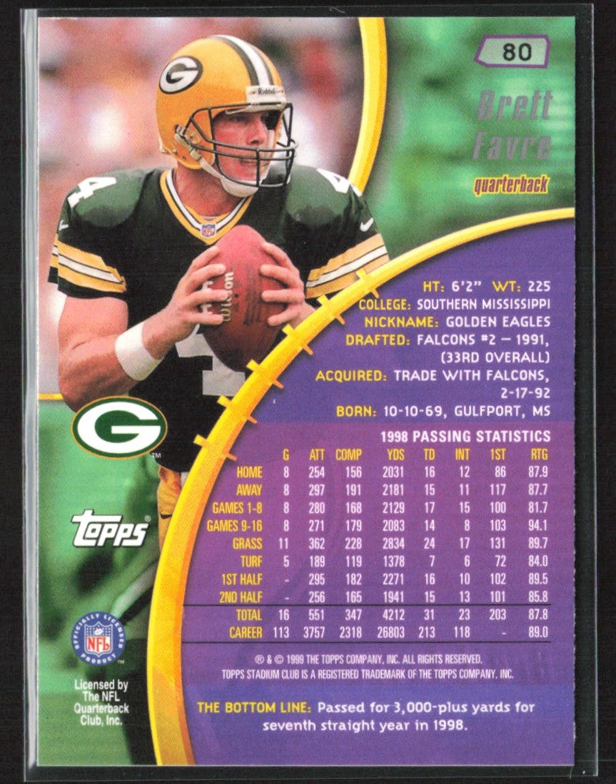 Brett Favre 1999 Topps Stadium Club #80 Green Bay Packers
