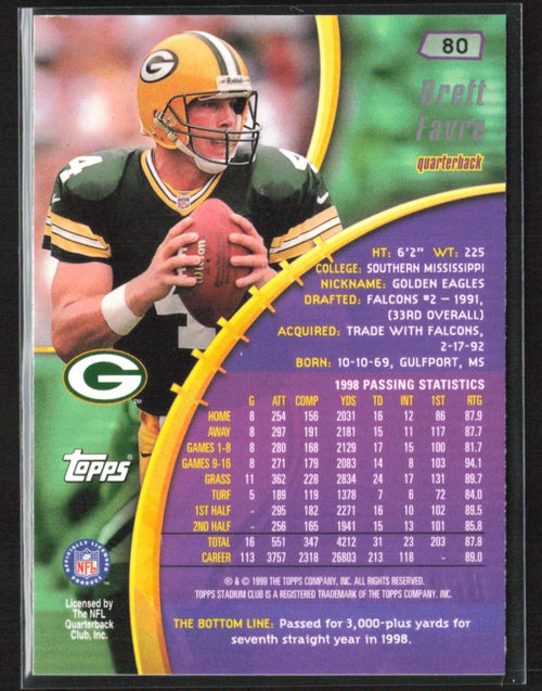 Brett Favre 1999 Topps Stadium Club #80 Green Bay Packers