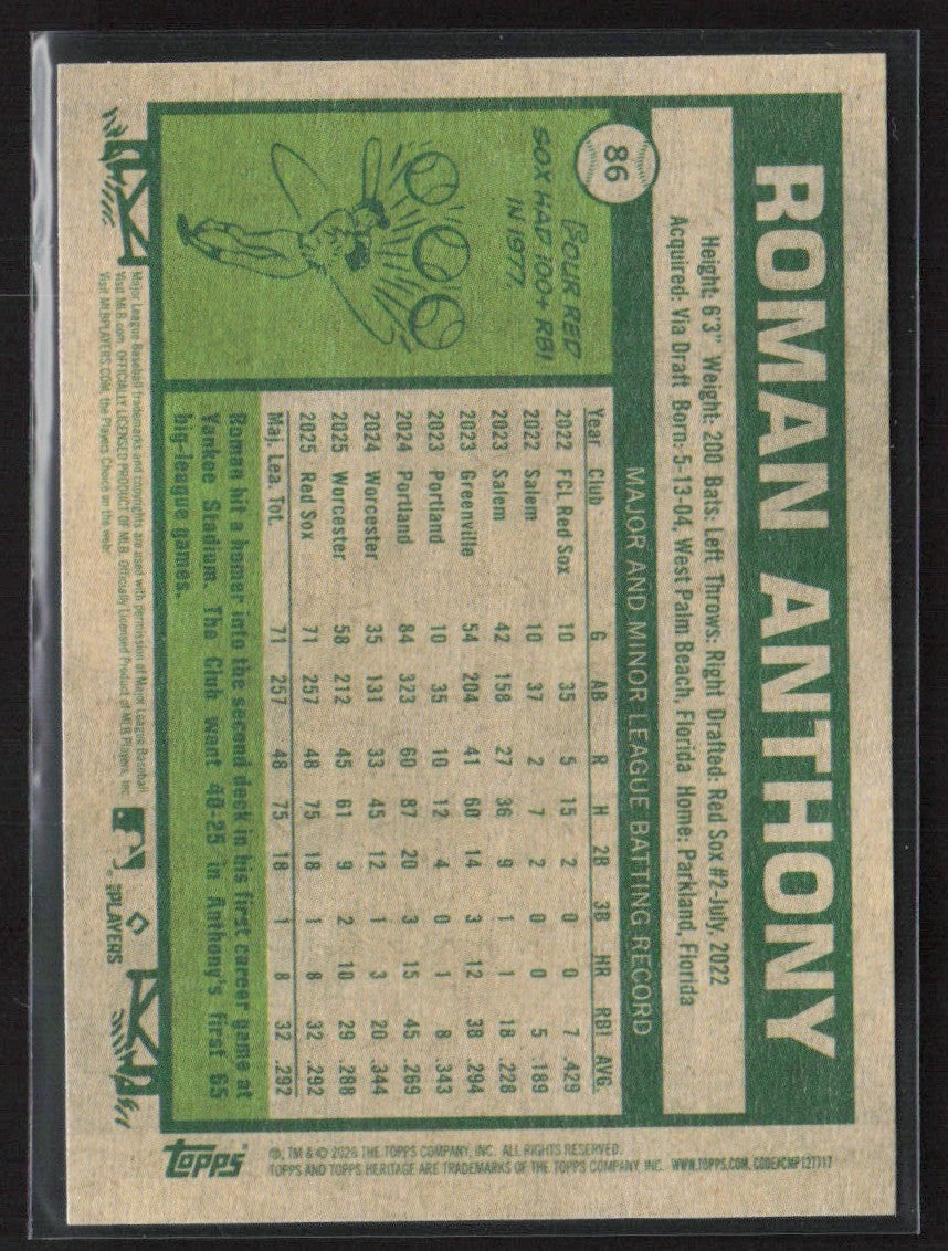 Roman Anthony 2026 Topps Heritage RC #86 Boston Red Sox