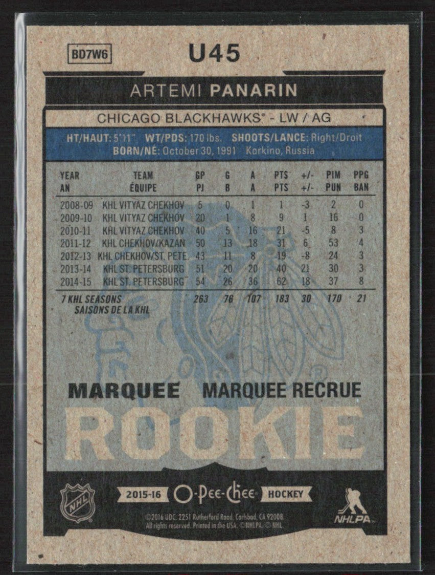 Artemi Panarin 2015 Upper Deck O-Pee-Chee Update RC #U45 Chicago Blackhawks