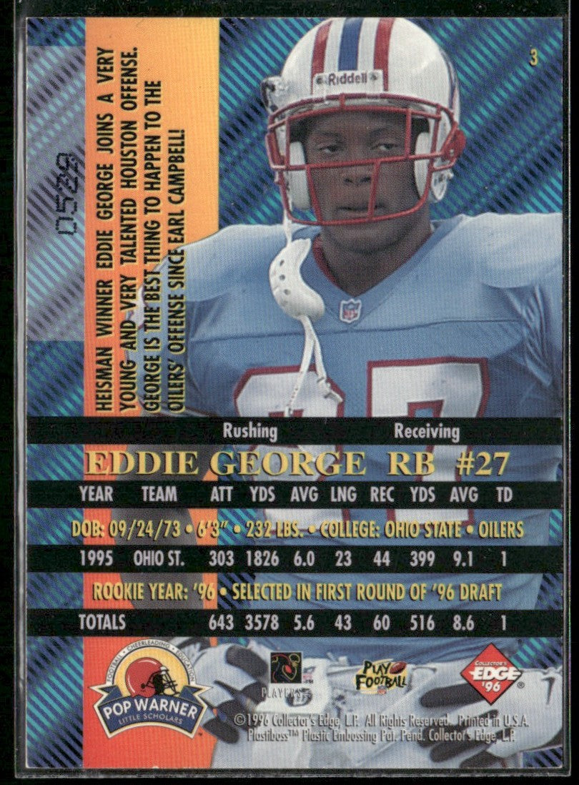 Eddie George 1996 Collector's Edge Advantage Rookies RC #3 Houston Oilers