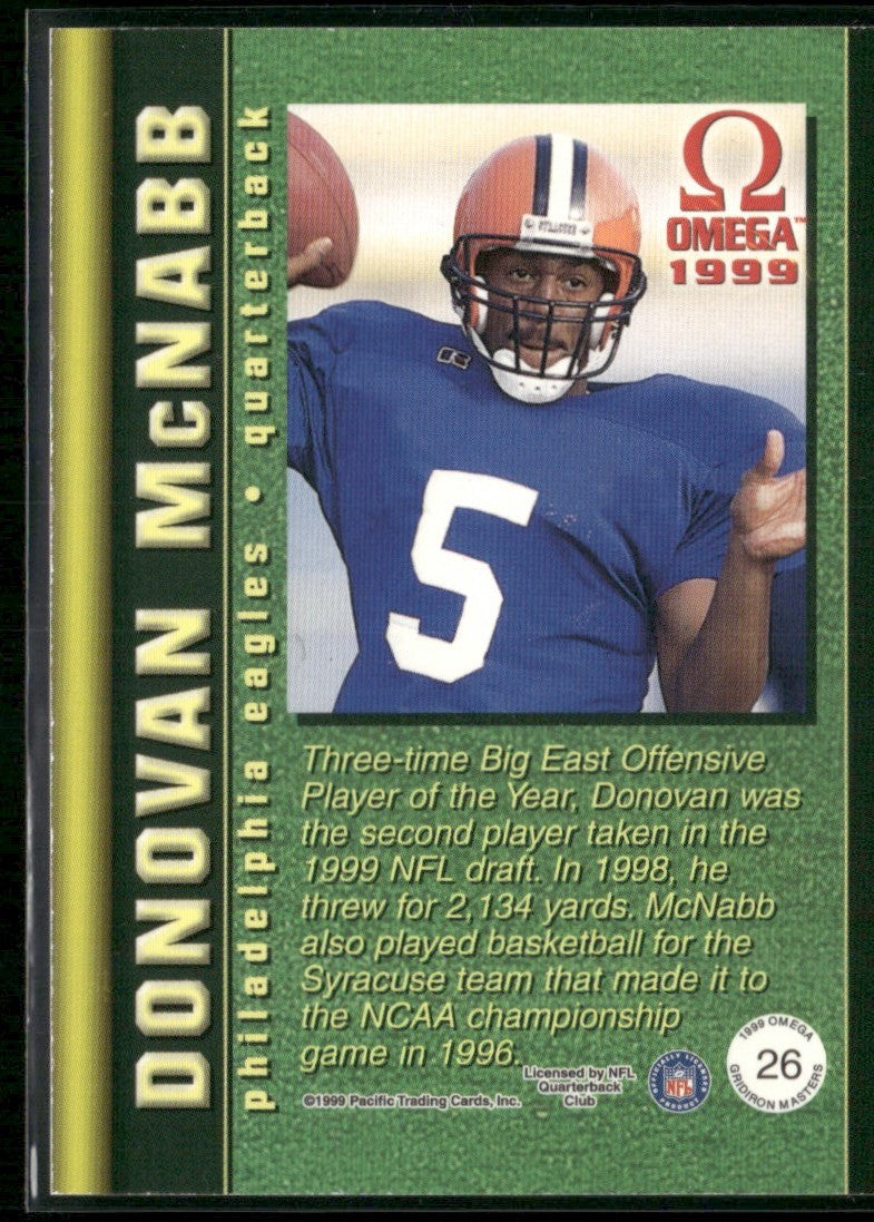 Donovan McNabb 1999 Omega Gridiron Masters #26 Syracuse Orangemen