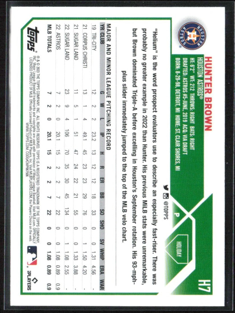 Hunter Brown 2023 Topps Holiday RC #H7 Houston Astros