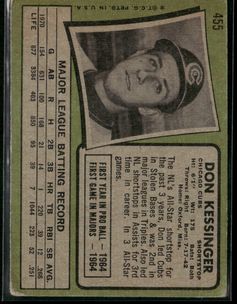 Don Kessinger 1971 Topps #455 Chicago Cubs