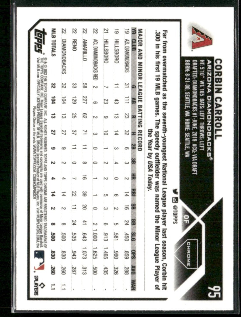 Corbin Carroll 2023 Topps Chrome RC #95 Arizona Diamondbacks