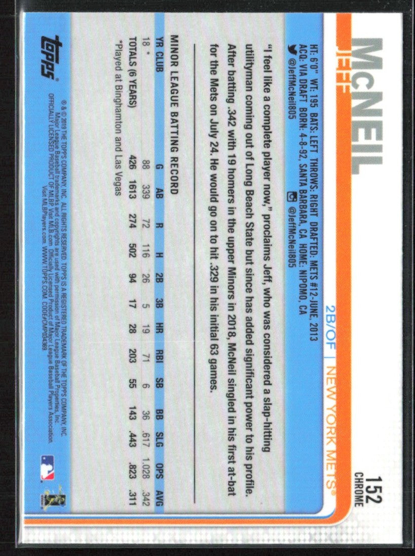 Jeff McNeil 2019 Topps Chrome RC #152 New York Mets