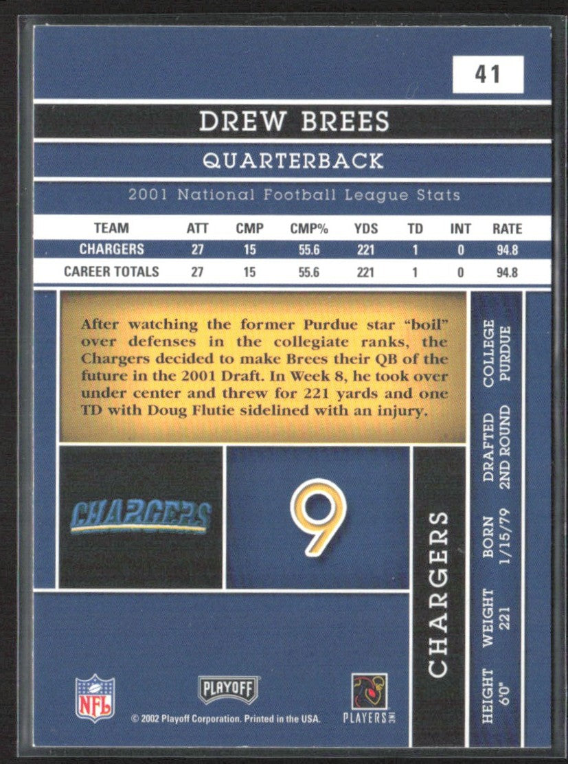 Drew Brees 2002 Playoff Absolute Memorabilia #41 San Diego Chargers