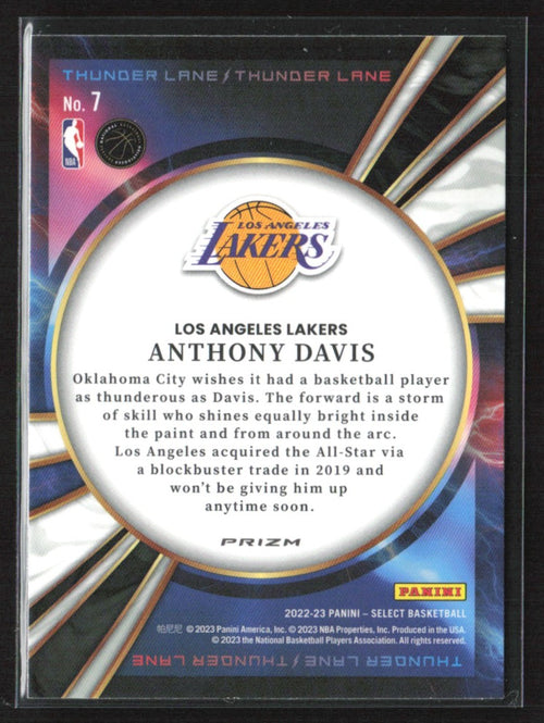 Anthony Davis 2022 Panini Select Thunder Lane Silver Prizm #7 Los Angeles Lakers