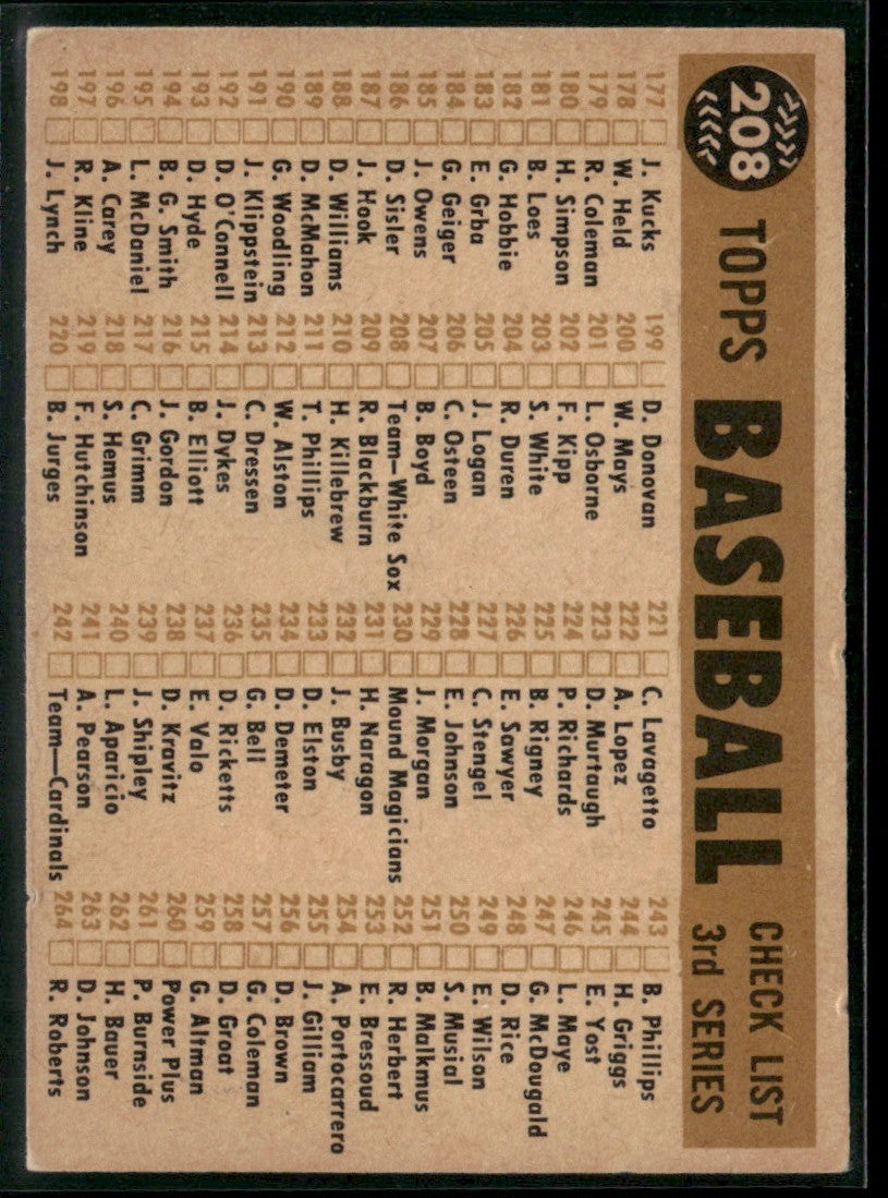 white sox 1960 Topps #208 Chicago White Sox