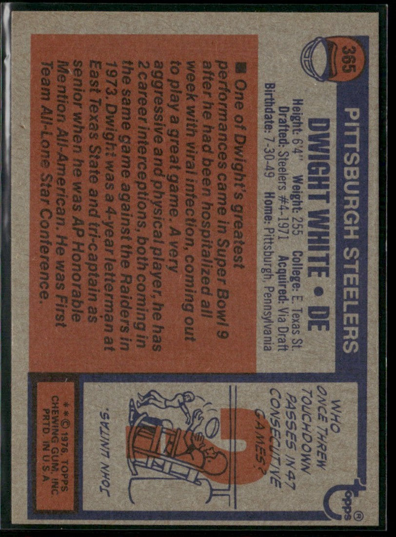 Dwight White 1976 Topps #365 Pittsburgh Steelers