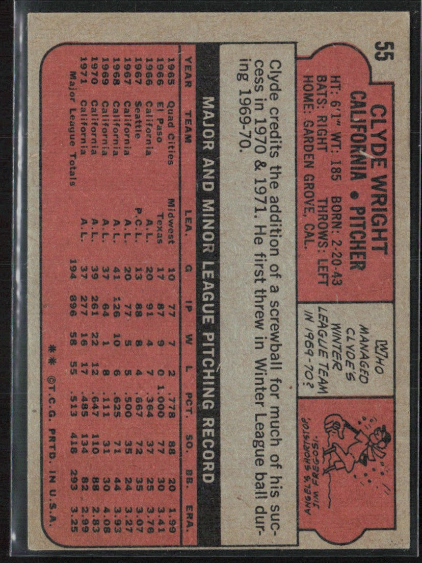 Clyde Wright 1972 Topps #55 California Angels