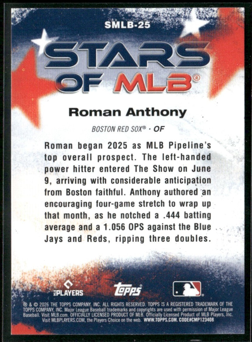 Roman Anthony 2026 Topps Stars of MLB RC #SMLB-25 Boston Red Sox