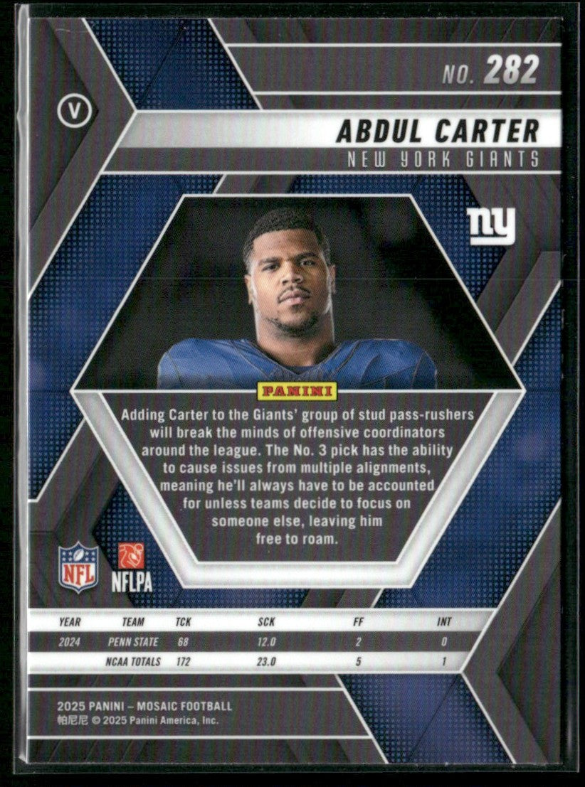 Abdul Carter 2025 Panini Mosaic Rookie Variations RC #282 New York Giants