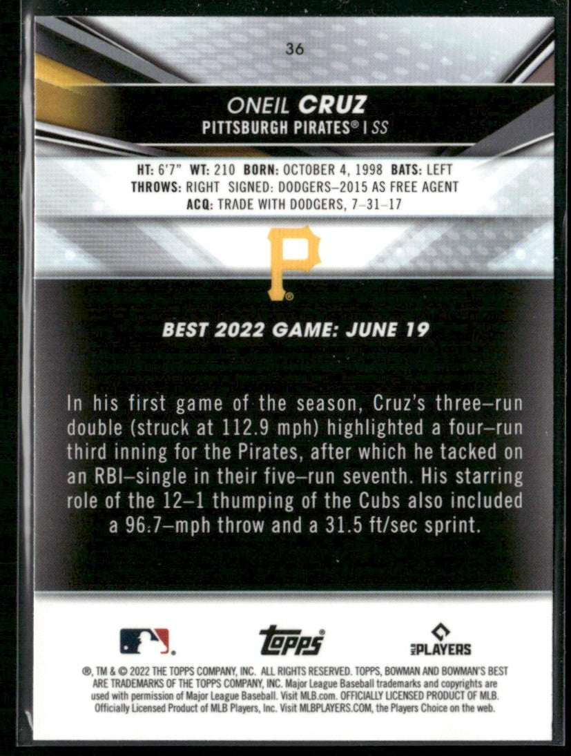 Oneil Cruz 2022 Bowman's Best RC #36 Pittsburgh Pirates
