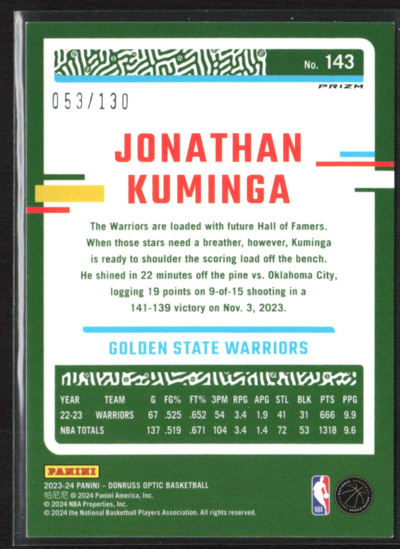 Jonathan Kuminga 2023 Donruss Optic Red Seismic /130 #143 Golden State Warriors