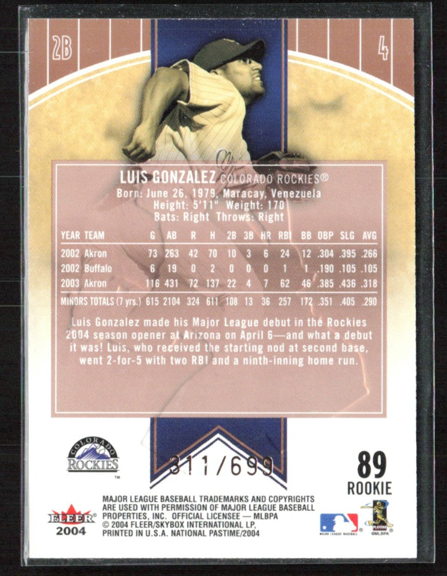 Luis Gonzalez 2004 Fleer National Pastime RC /699 #89 Colorado Rockies