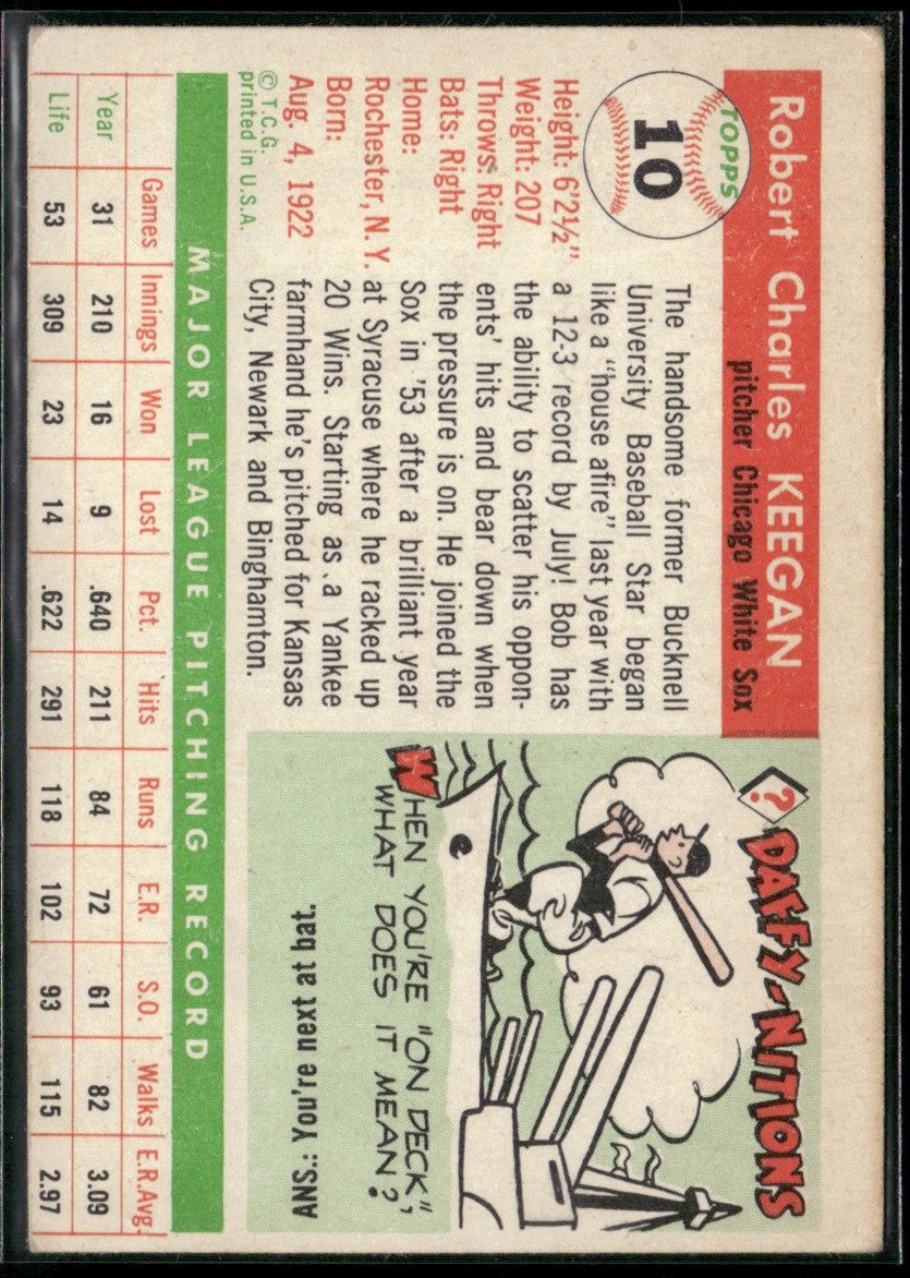Bob Keegan 1955 Topps #10 Chicago White Sox