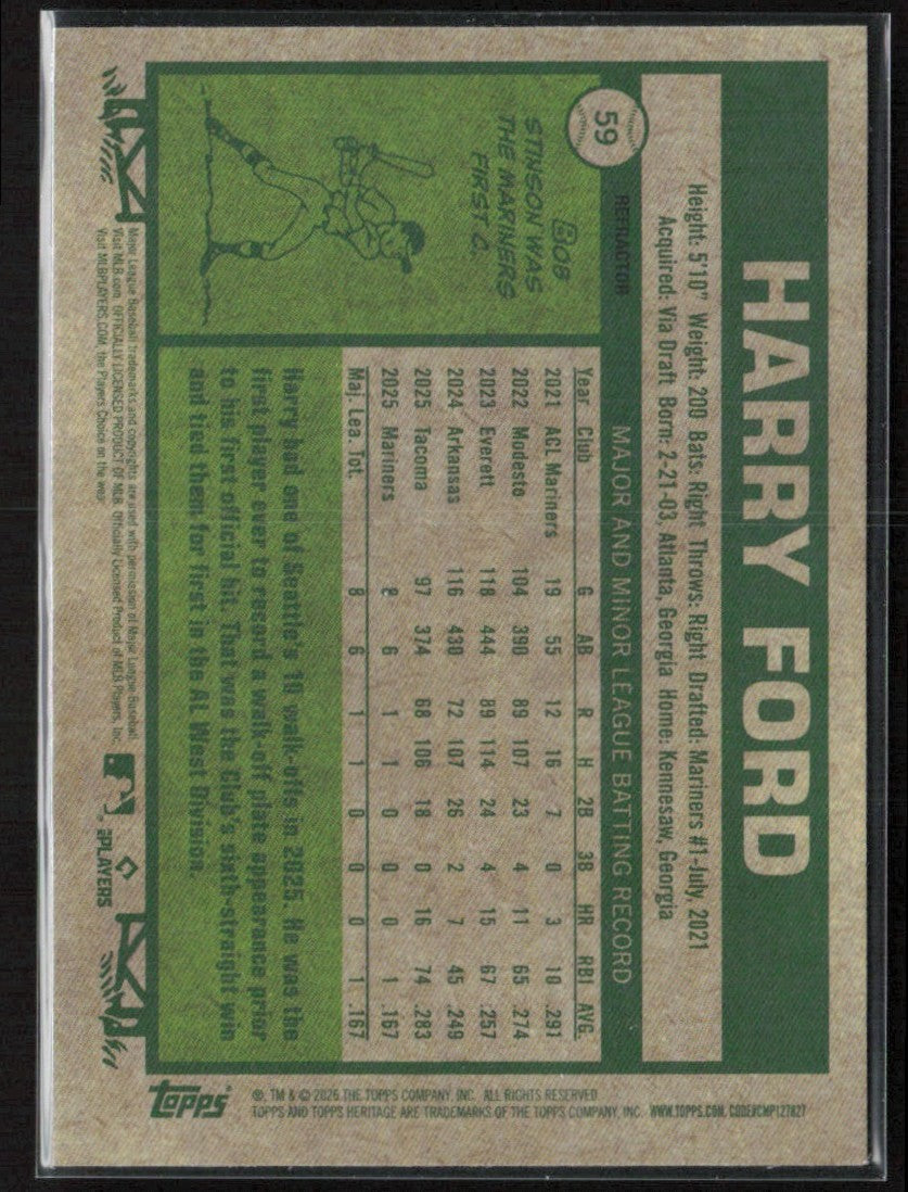 Harry Ford 2026 Topps Heritage Chrome Refractor RC #59 Seattle Mariners