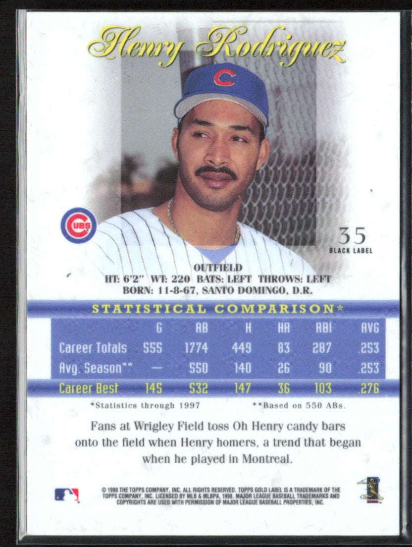 Henry Rodriguez 1998 Topps Gold Label Class 2 Black #35 Chicago Cubs