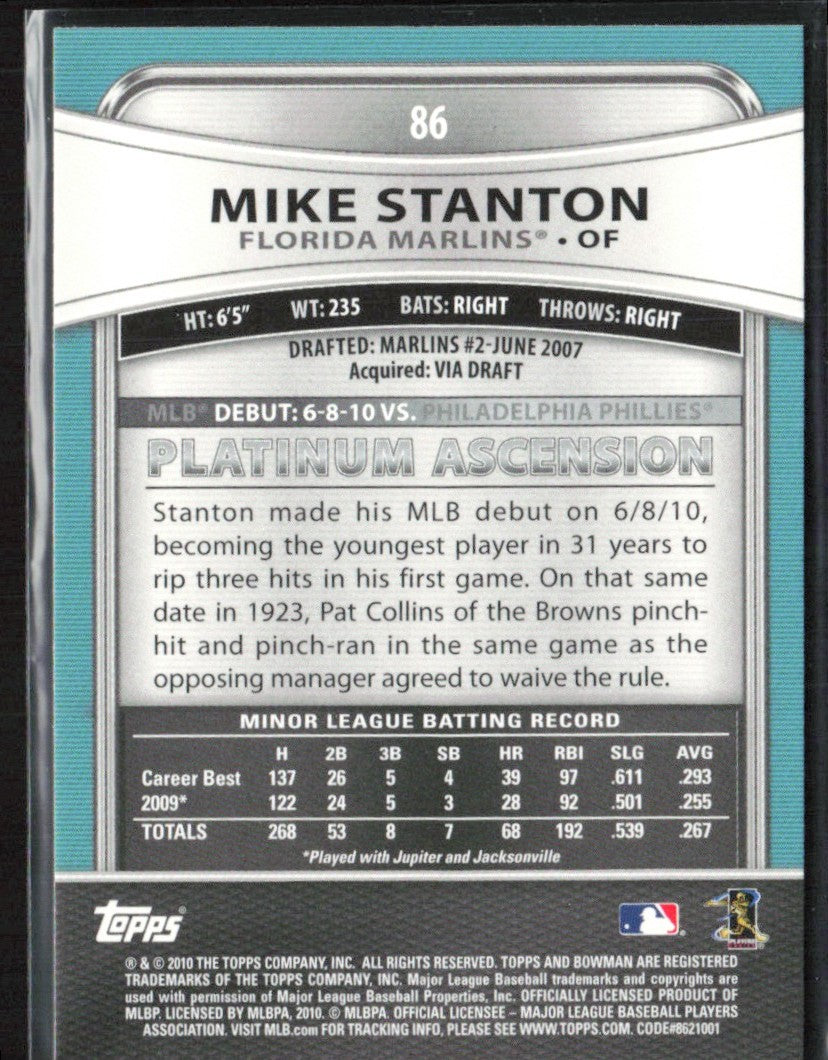 Mike Stanton 2010 Bowman Platinum RC #86 Florida Marlins