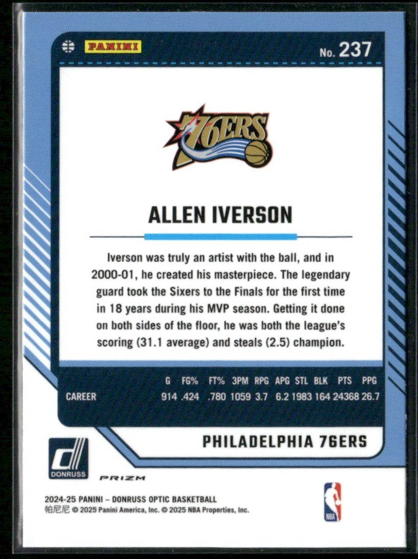 Allen Iverson 2024 Donruss Optic Pink Hyper #237 Philadelphia 76ers