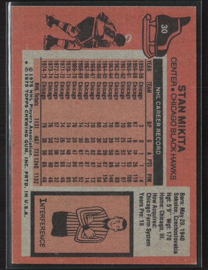 Stan Mikita 1975 Topps #30 Chicago Blackhawks