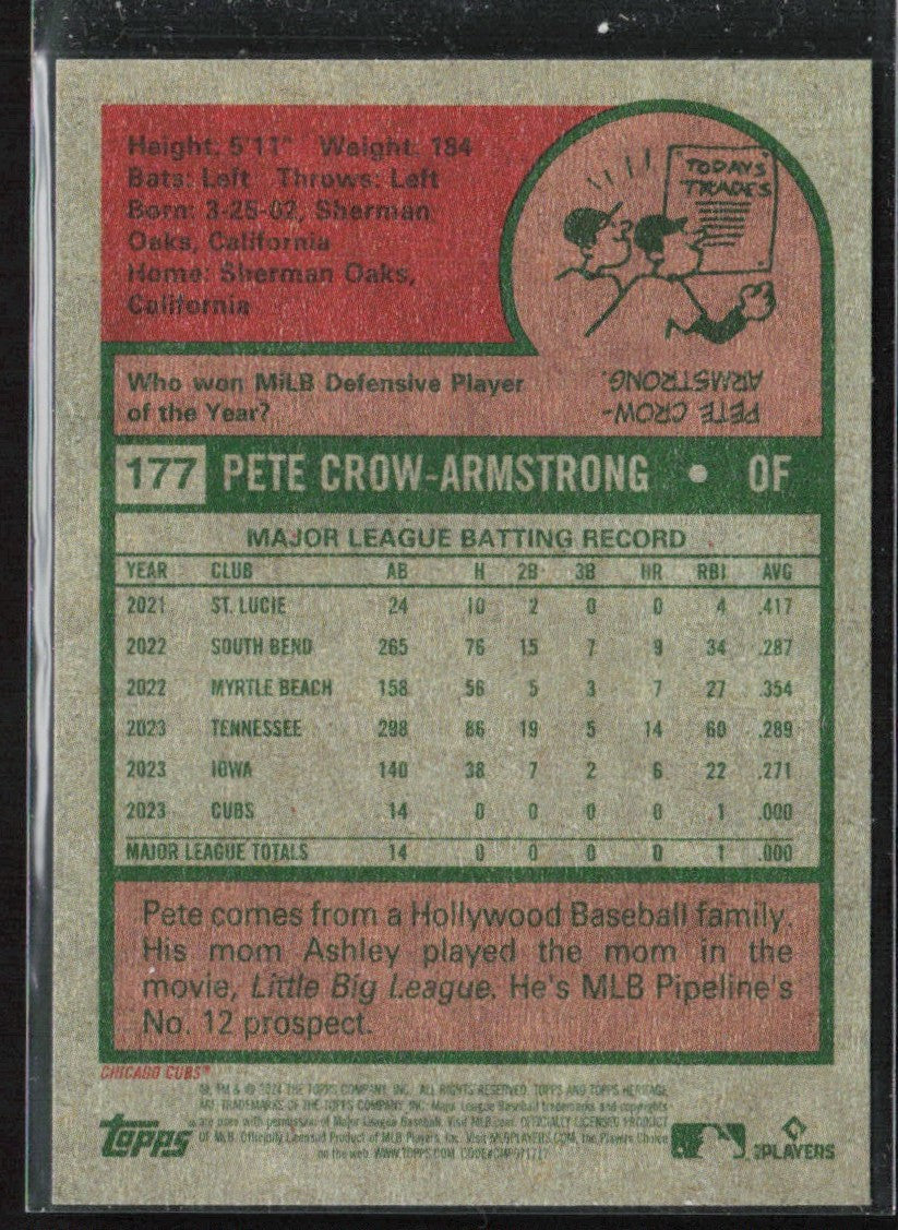 Pete Crow-Armstrong 2024 Topps Heritage RC #177 Chicago Cubs