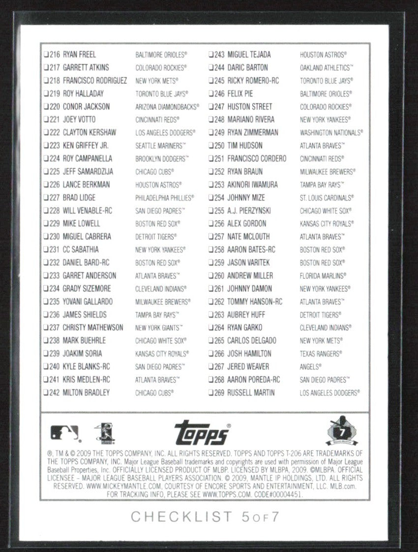 Mickey Mantle 2009 Topps 206 Batting Pose #5 New York Yankees