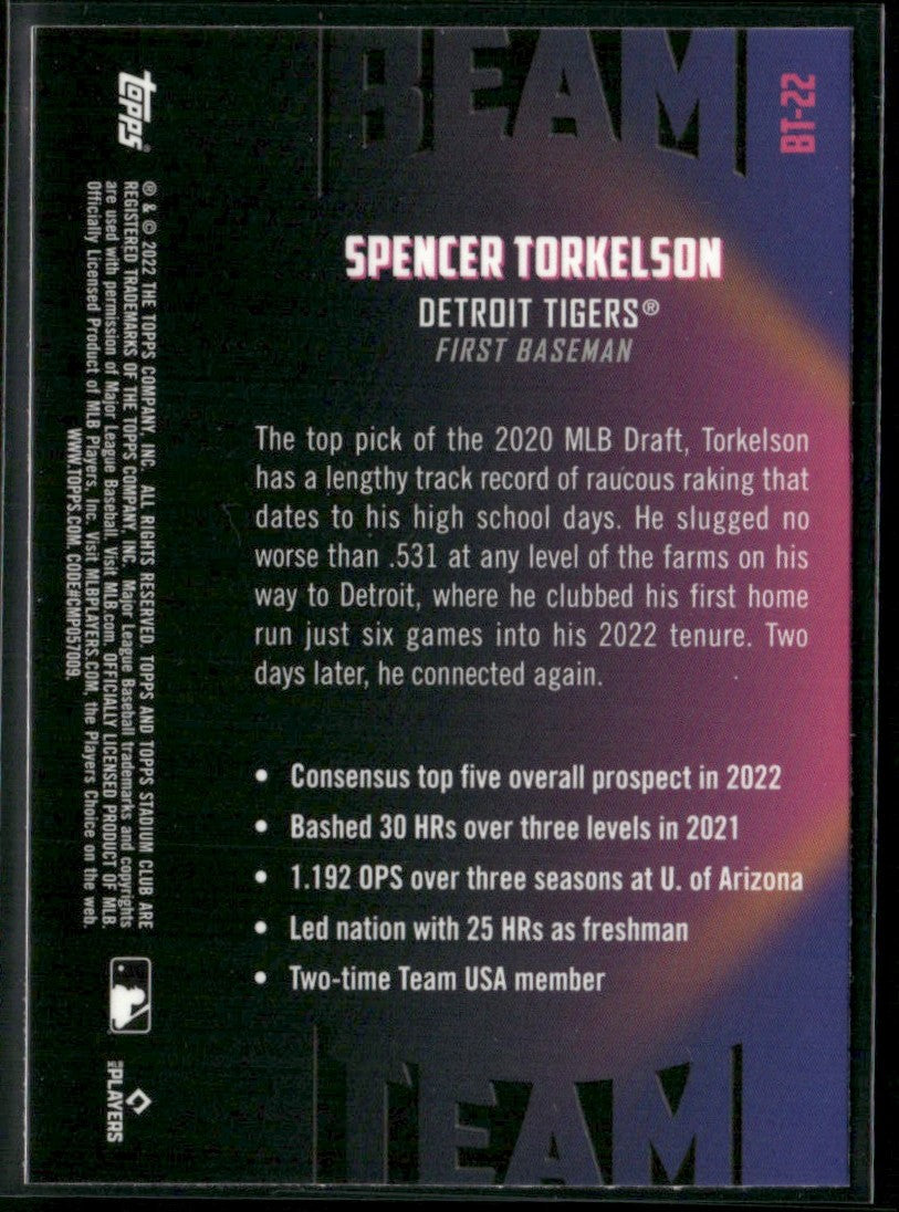 Spencer Torkelson 2022 Stadium Club Chrome Beam Team RC #BT-22 Detroit Tigers