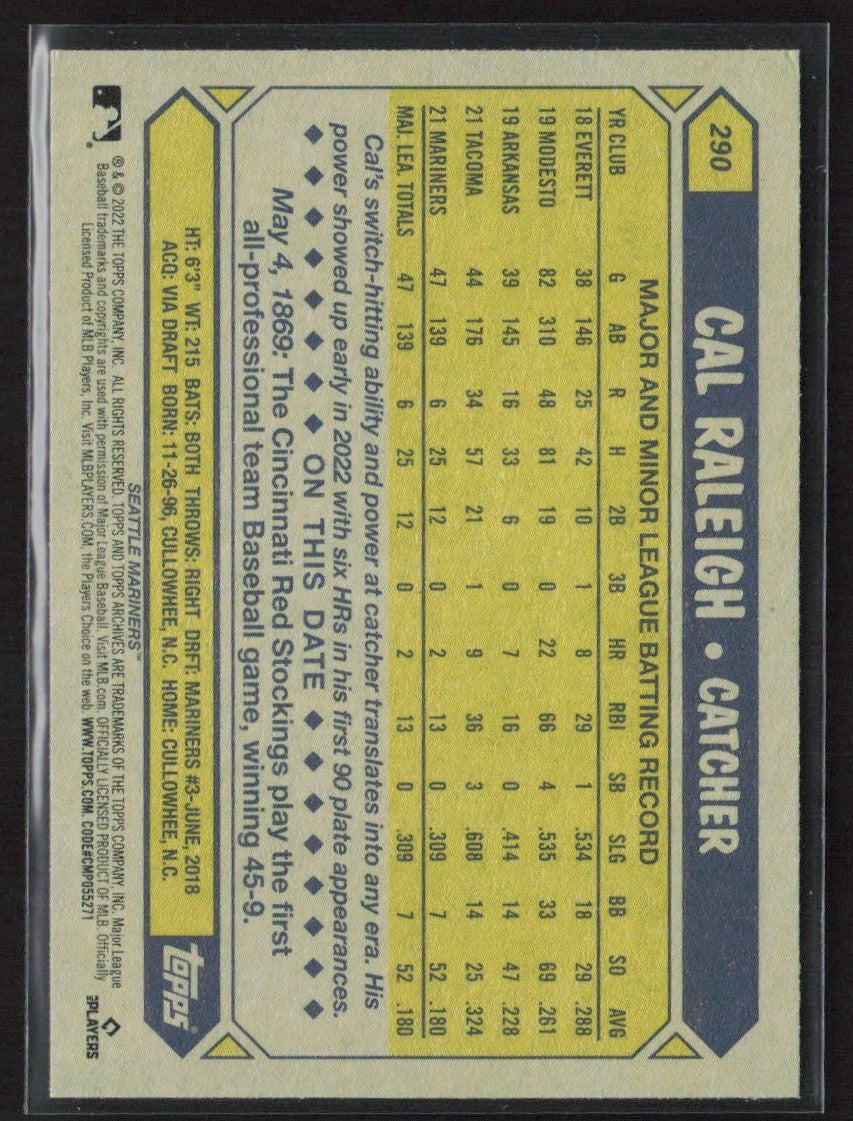 Cal Raleigh 2022 Topps Archives 1987 Design RC #290 Seattle Mariners