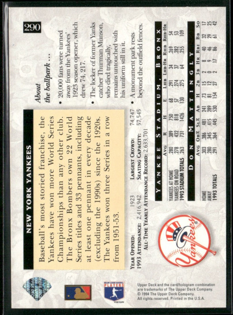 Don Mattingly 1994 Upper Deck Home Field Advantage Electric Diamond #290