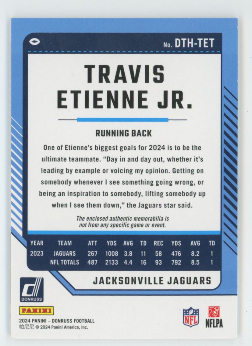Travis Etienne Jr. 2024 Donruss Threads Jersey #DTH-TET Jacksonville Jaguars
