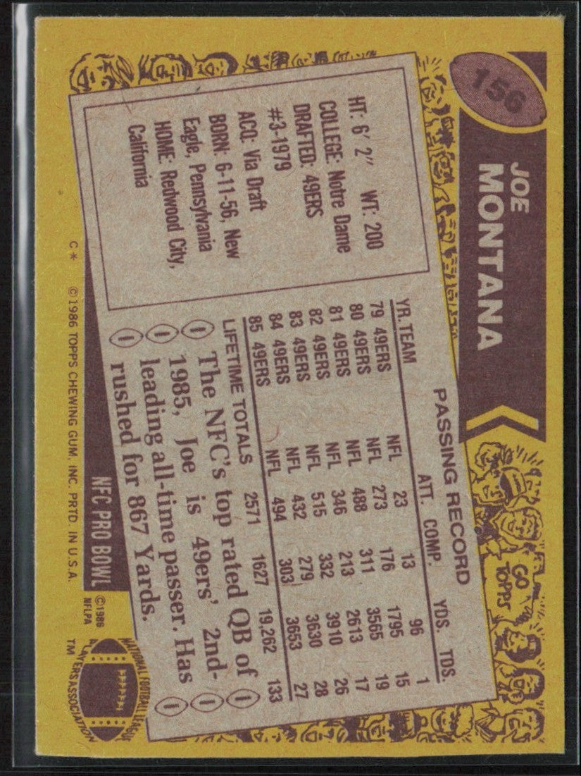Joe Montana 1986 Topps #156 San Francisco 49ers