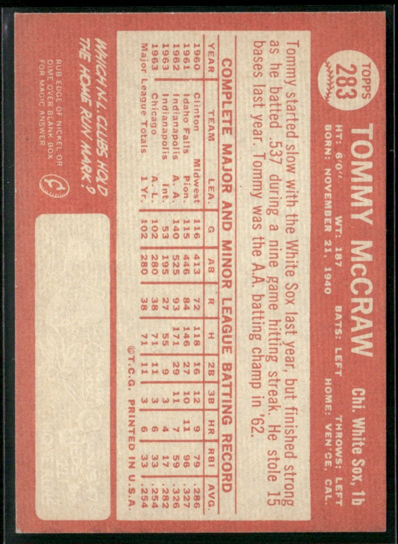 Tommy McCraw 1964 Topps RC #283 Chicago White Sox