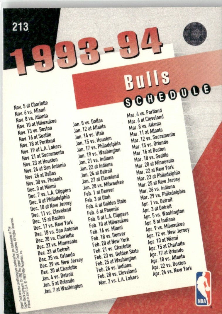 Chicago Bulls 1993 Upper Deck #213 Chicago Bulls