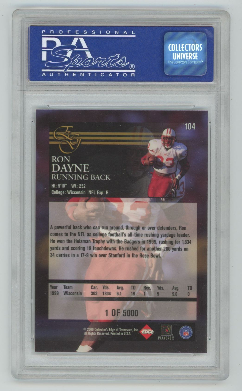 Ron Dayne 2000 Collector's Edge Uncirculated /5000 psa 10.0 #104
