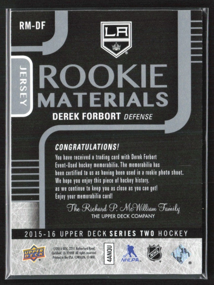 Derek Forbort 2015 Upper Deck RC Jersey #RM-DF Los Angeles Kings
