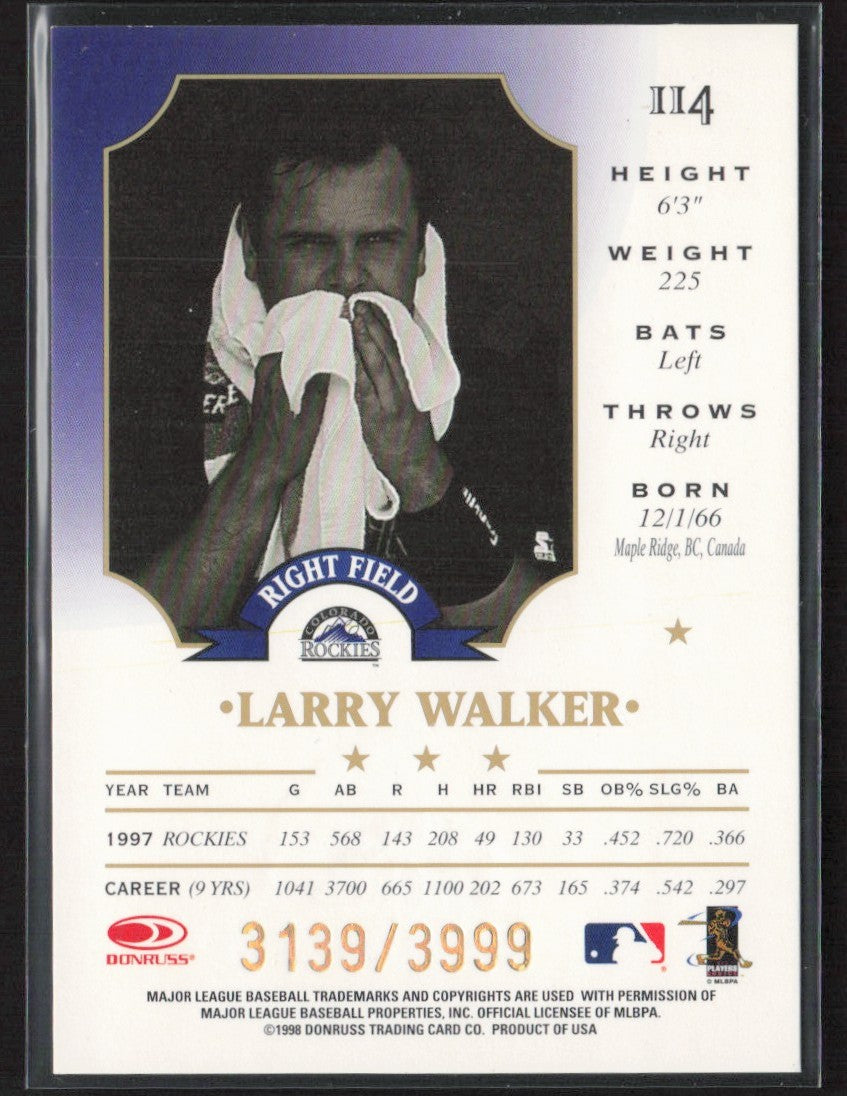 Larry Walker 1998 Leaf Fractal Foundation /3999 #114 Colorado Rockies