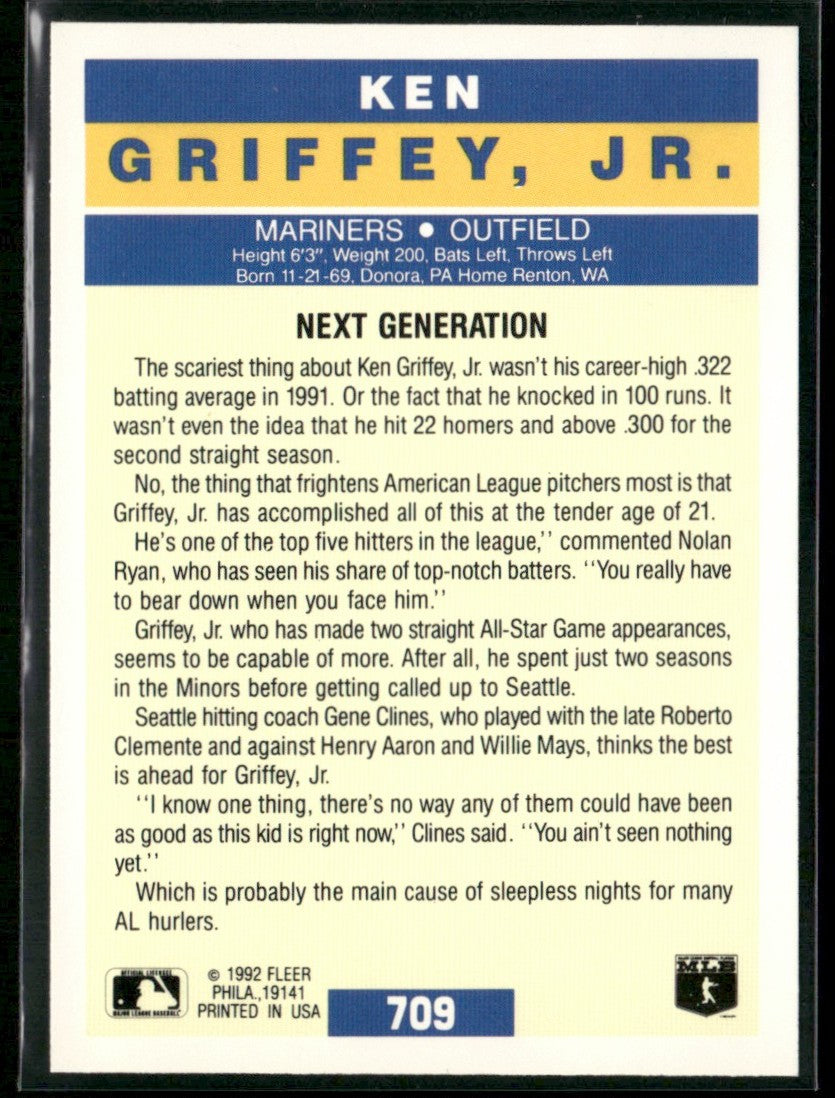 Ken Griffey Jr. 1992 Fleer #709 Seattle Mariners