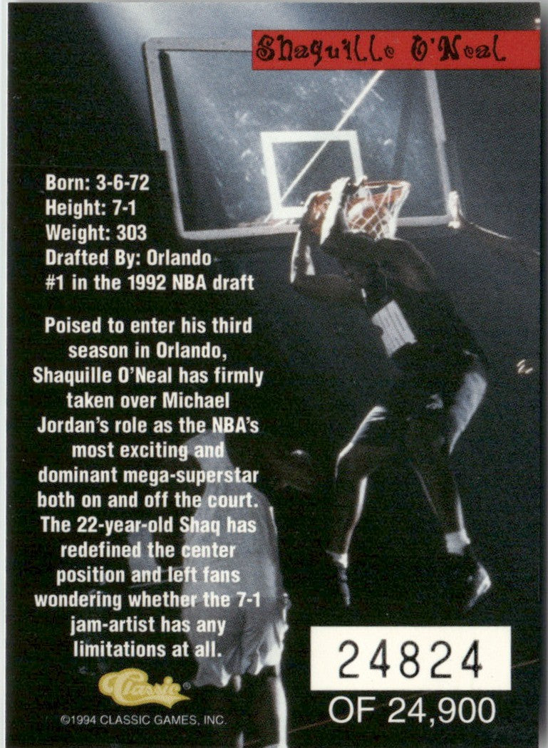 Shaquille O'Neal 1994 Classic Draft Chrome /24900 Orlando Magic