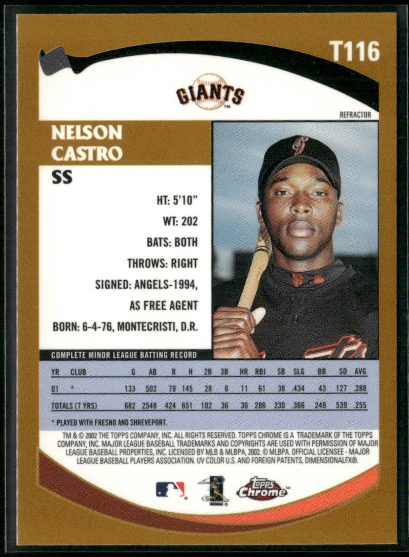 Nelson Castro 2002 Topps Chrome Refractor RC #T116 San Francisco Giants