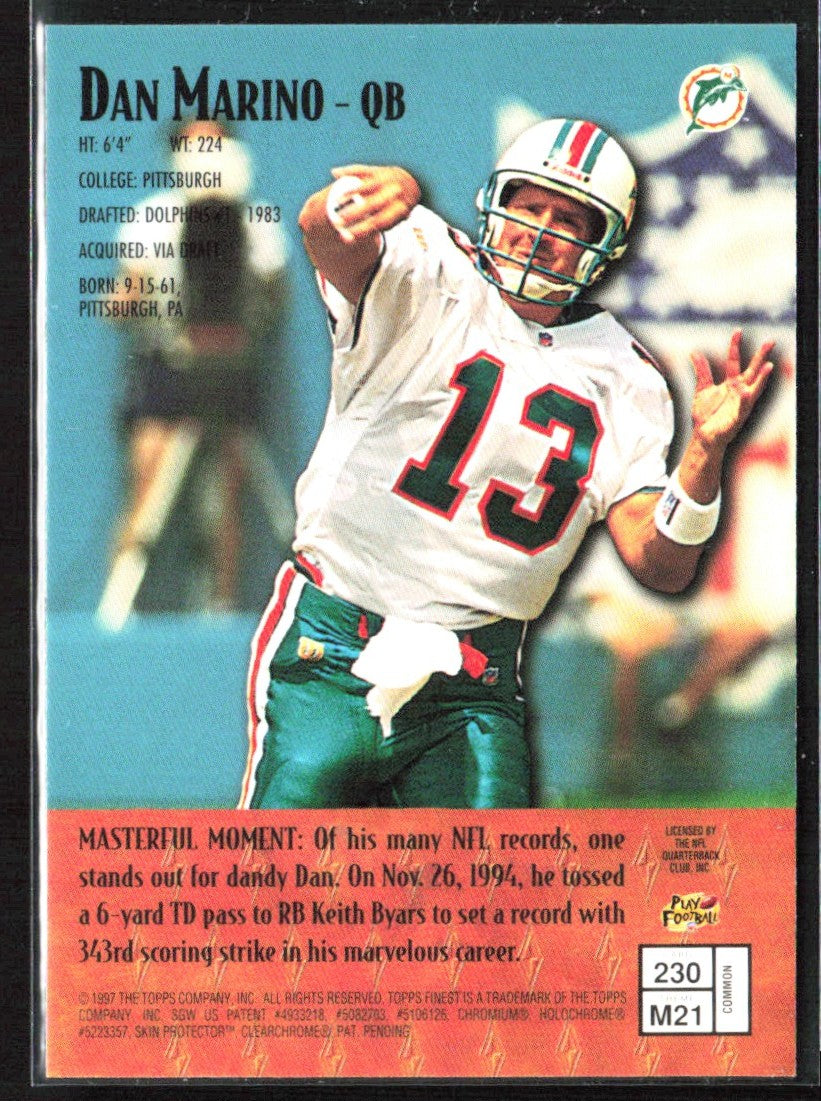 Dan Marino 1997 Topps Finest Masters #230 Miami Dolphins