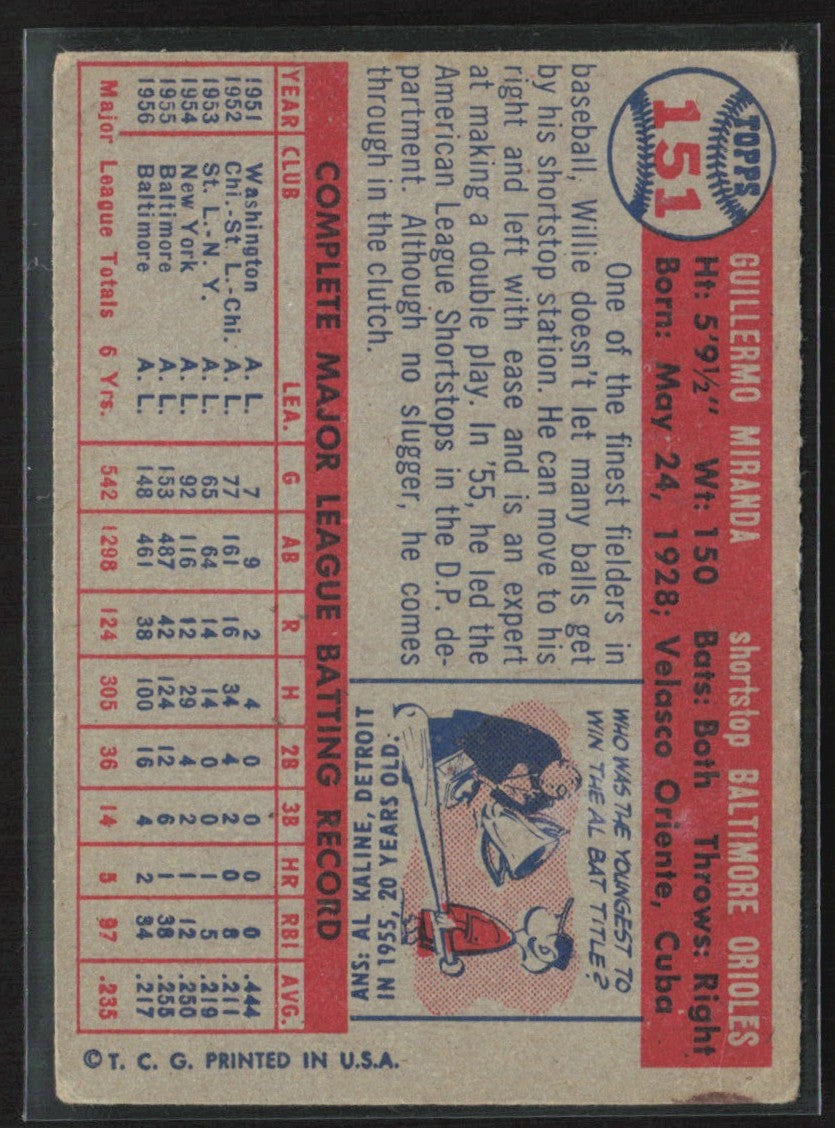 Willie Miranda 1957 Topps #151 Baltimore Orioles