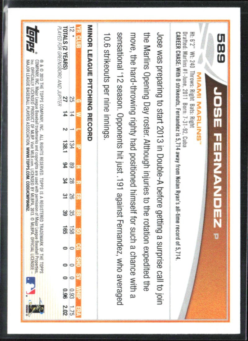 Jose Fernandez 2013 Topps RC #589 Miami Marlins