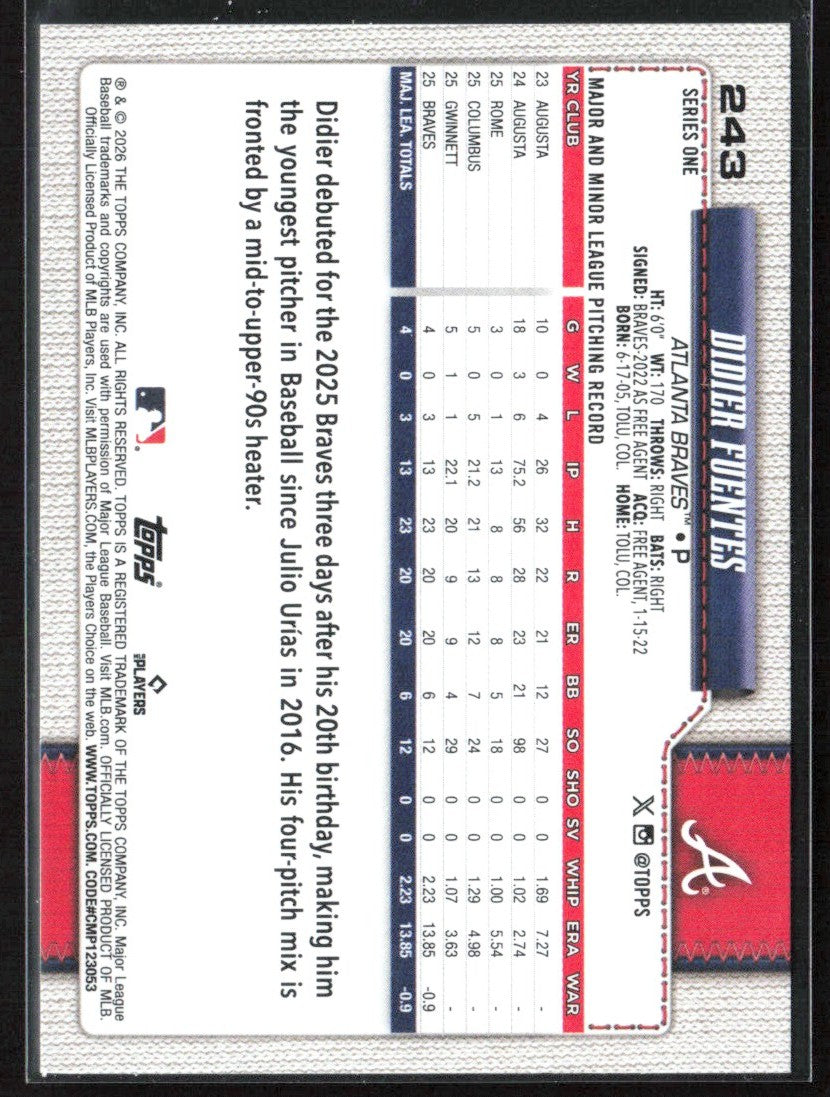 Didier Fuentes 2026 Topps RC #243 Atlanta Braves