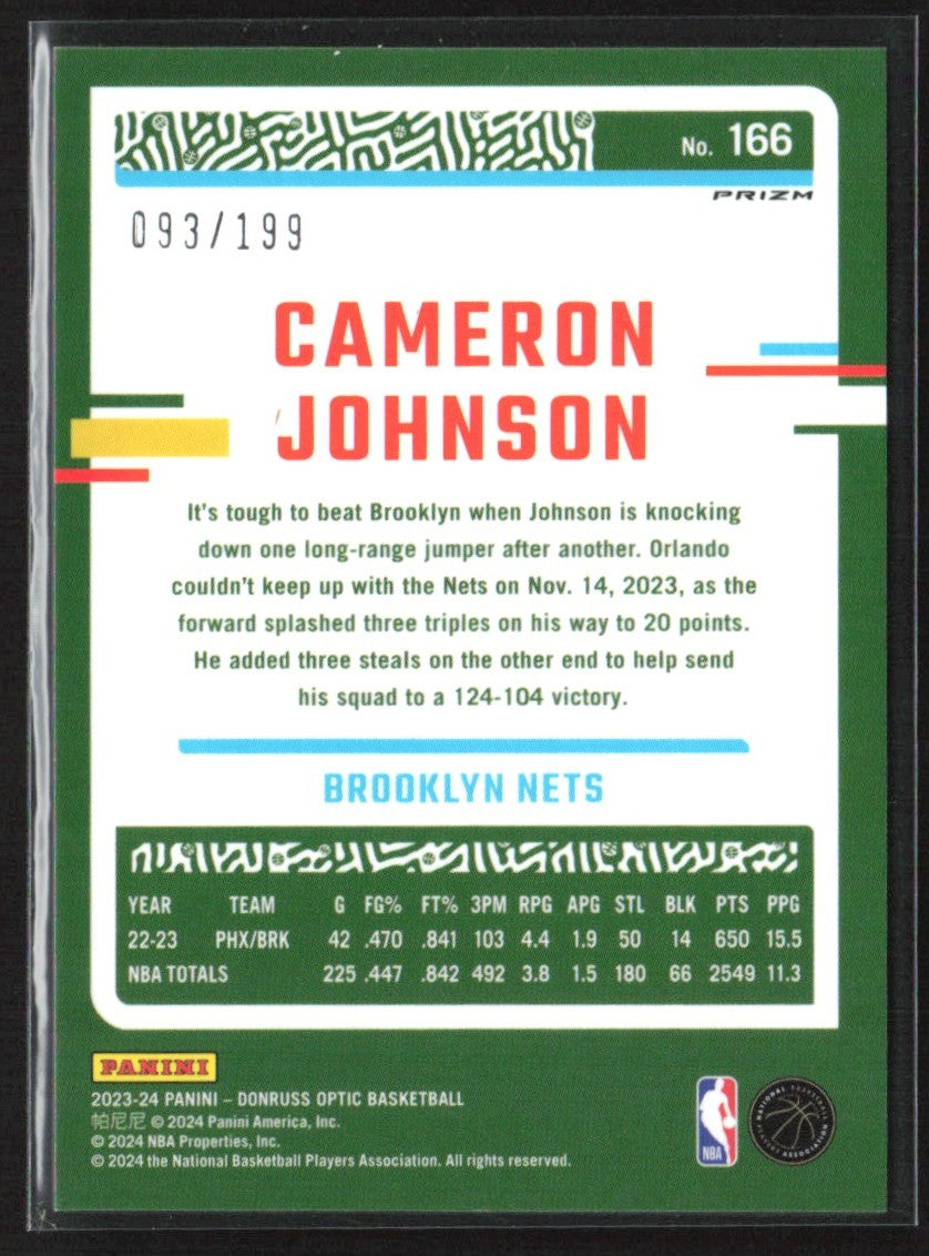 Cameron Johnson 2023 Donruss Optic Orange /199 #166 Brooklyn Nets