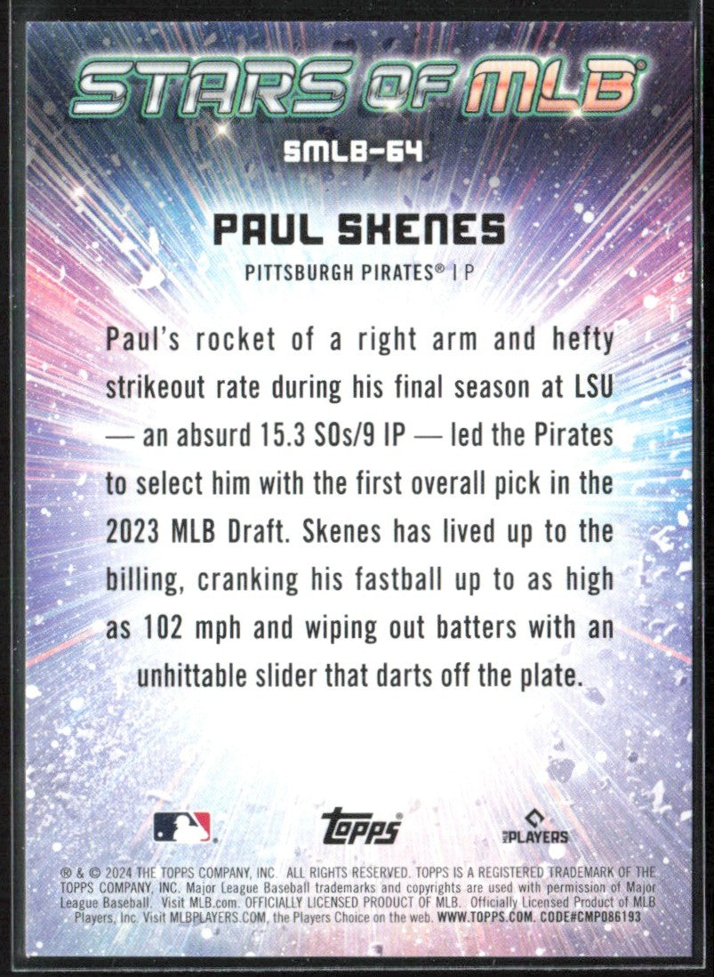 Paul Skenes 2024 Topps Update Stars of MLB RC #SMLB-64 Pittsburgh Pirates