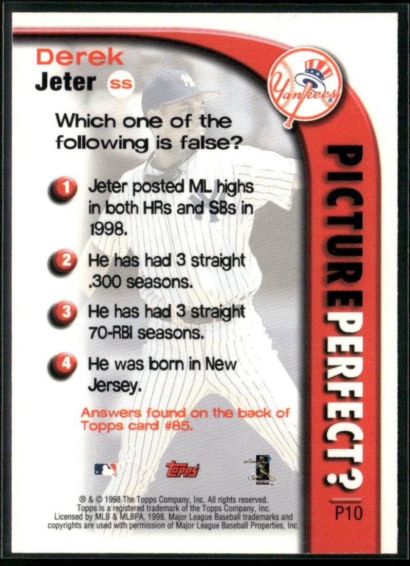 Derek Jeter 1999 Topps Picture Perfect #P10 New York Yankees